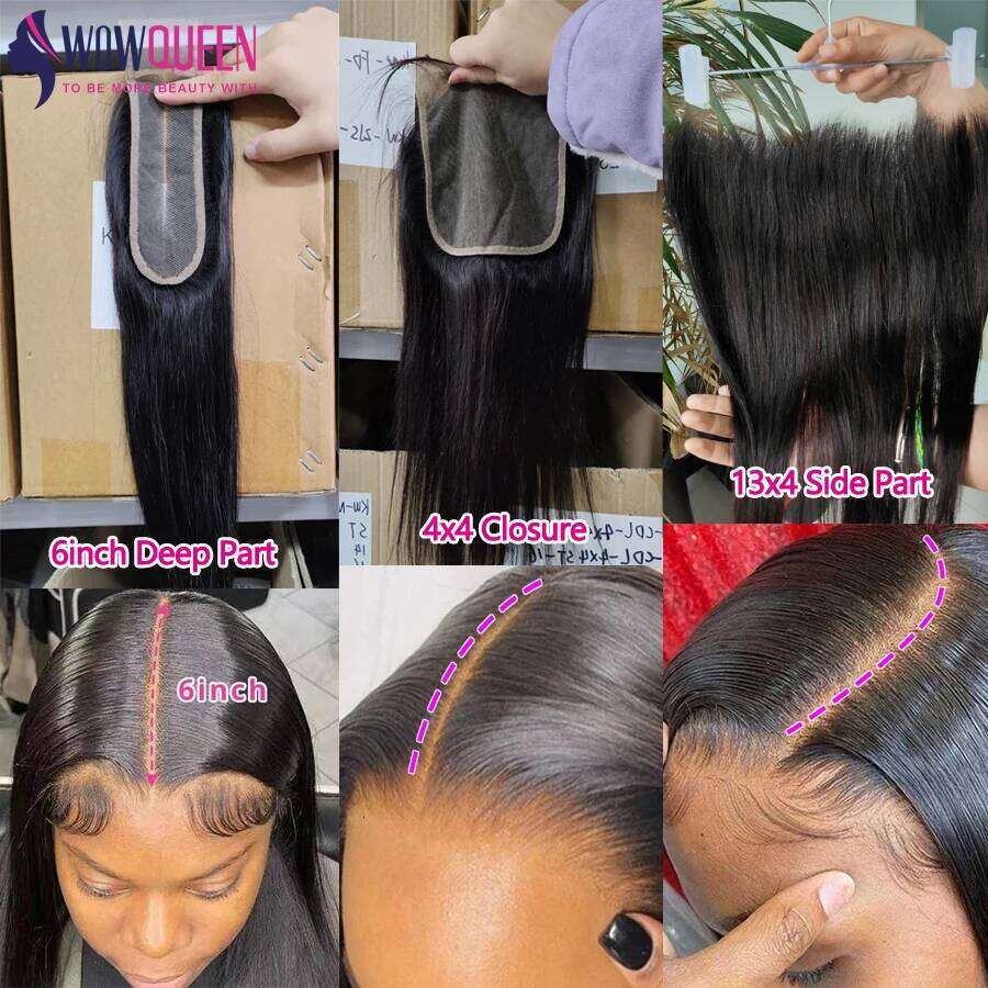Straight Human Closure 2X6 4X4 Raw Brazilian Hair Extensions Weave 3 4 Bundles With 13X4 Transparent Frontal