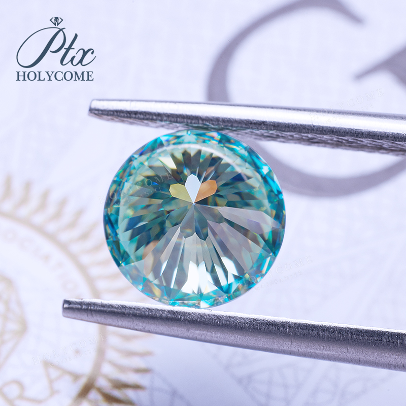 Round Shape 9 Hearts 1 Flower Moissanite High Quality VVS Primary Color Aqua Blue 0.5ct 1ct 2ct 3ct Lab Created Moissanite with GRA Certificate