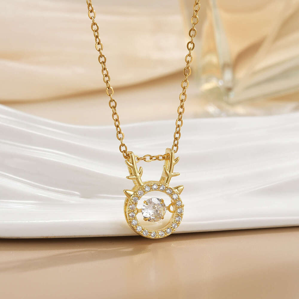 Light Deer Titanium Steel For Women, Elegant Dia-Encrusted Pendant, Simple Versatile Jewelry, Collarbone Chain Necklace A67