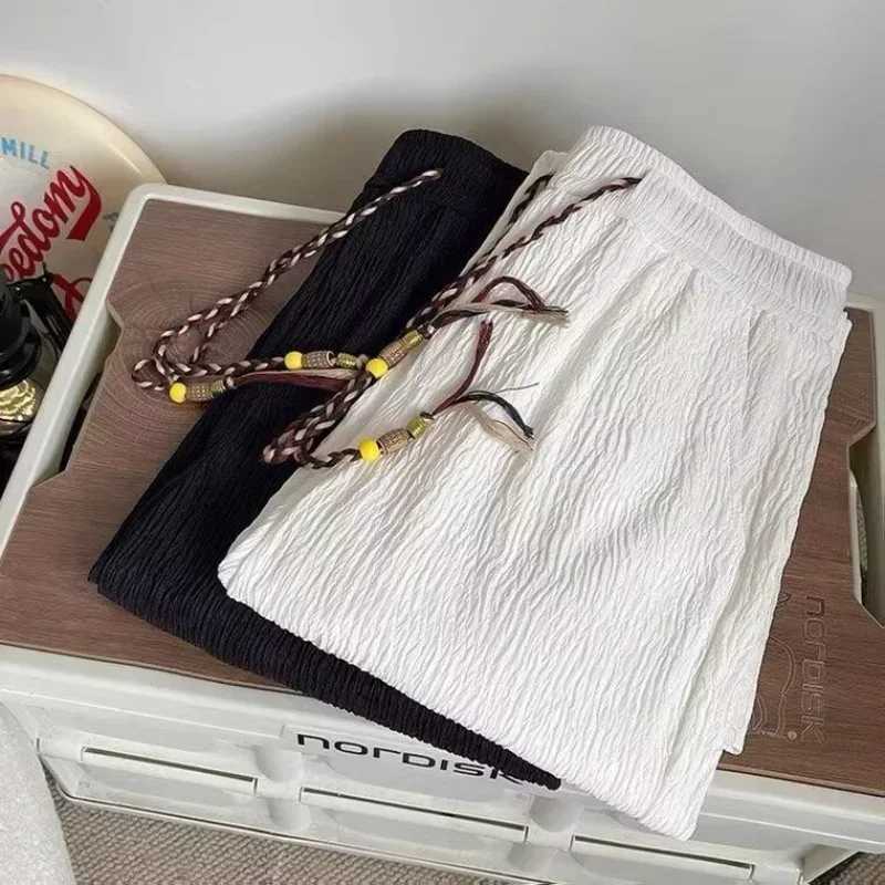 Ice Silk Casual Pants Men Thin Sport Straight Sweatpants Linen White Loose Fold Ankle-Length Walking Trousers Male y250716