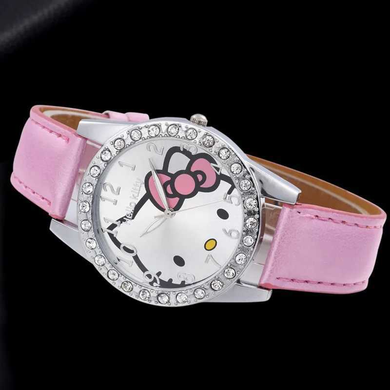 Sanrio Lovely Cartoon Girls Kids Watches Women Fashion Rhinestone Childrens Quartz Watches Casual Leather Band Wristwatch Clock Gifts w250716