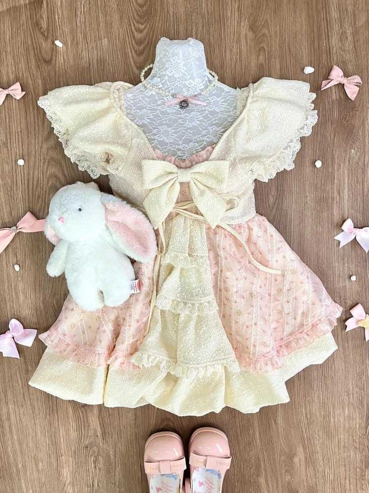 Japanese Sweet Print Patchwork Fairy Dress Summer New Design Sense Sleeve Women Party Dresses Harajuku Kawaii Slim Outfits 2025 R250716