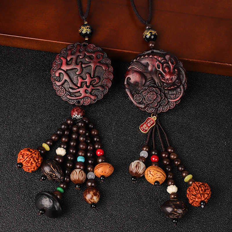 New Arrival Safe Journey Car Interior Pendant Peach Wood Car Rearview Mirror Hanging Ornament Men Women High-end Decoration Car Pendant S25716
