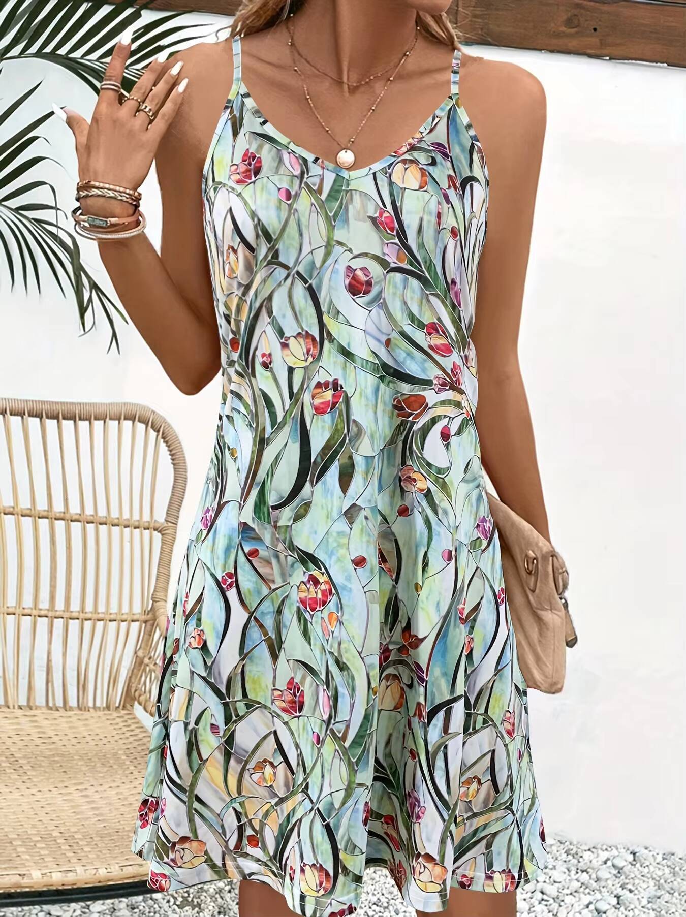 Womens Fashion Strapless Dress with Painting Flower Pattern dongdumaoyi