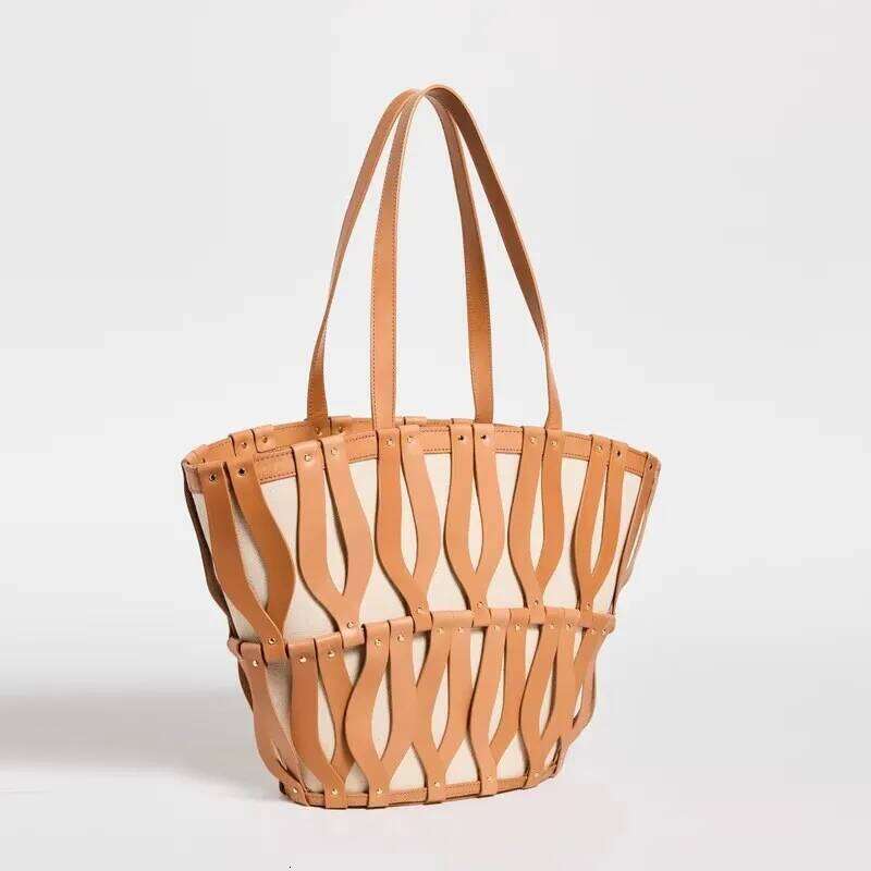 Fashionable Autumn and Winter Woven Hollow Shoulder Crossbody Bag Retro Versatile Travel Contrast Color Large Capacity Canvas