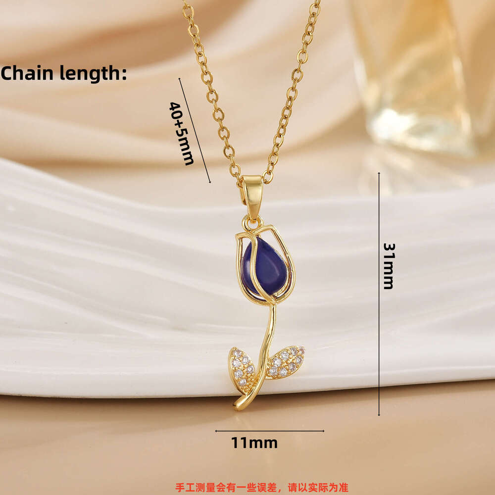 Internet Celebrity Fashion Titanium Steel Necklace For Women, Niche High-End Feel, Non-Fading Collarbone Chain, Light Versatile Tulip Jewelry 6E4