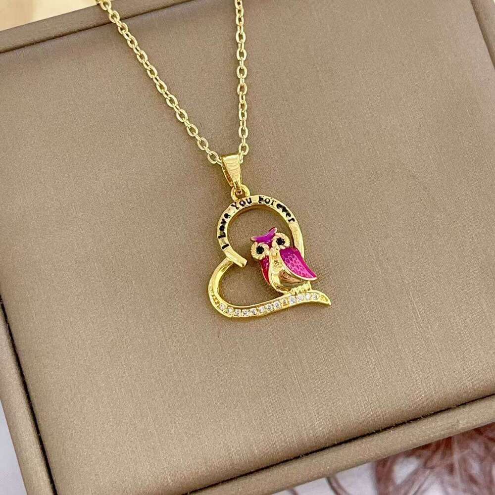 Inlaid Dia Owl Pendant Niche Design High-End Animal Star Moon Heart Necklace F41