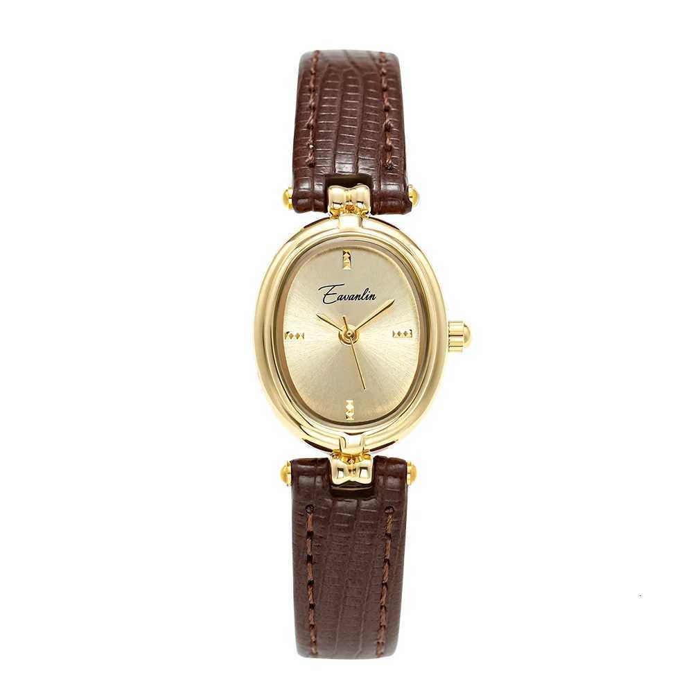Retro Niche Design Square Rectangular Gold Dial Quartz Mens Casual Brown Leather Waterproof Fashion Watch Y250715