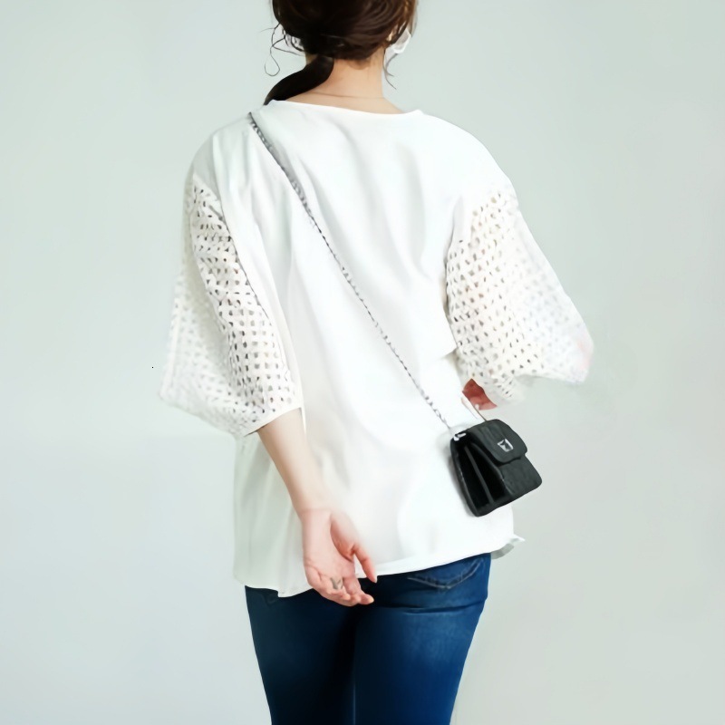 Summer New Women S T Shirt Cross Border Foreign Trade Japan And South Korea Style Hollow Out Sleeves Spliced Loose Mid Sleeve Top Colors Designer