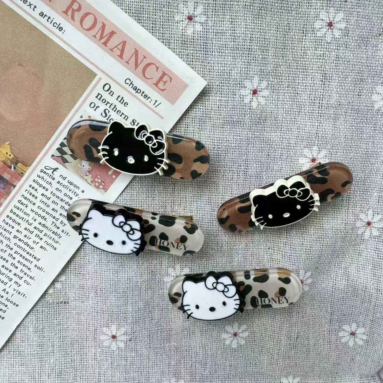 Sanrio 4pcs Sanrio Leopard Pattern Kitty Cat Retro Hairpin Girl Side Clip Hair Accessoriesw250716