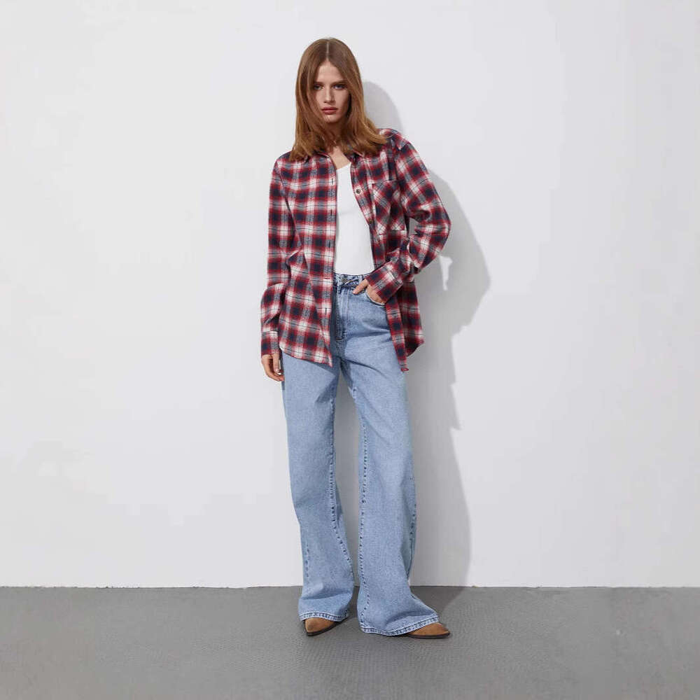 Spring Summer Loose Versatile Pure Cotton Plaid Unisex Shirt For Women B5