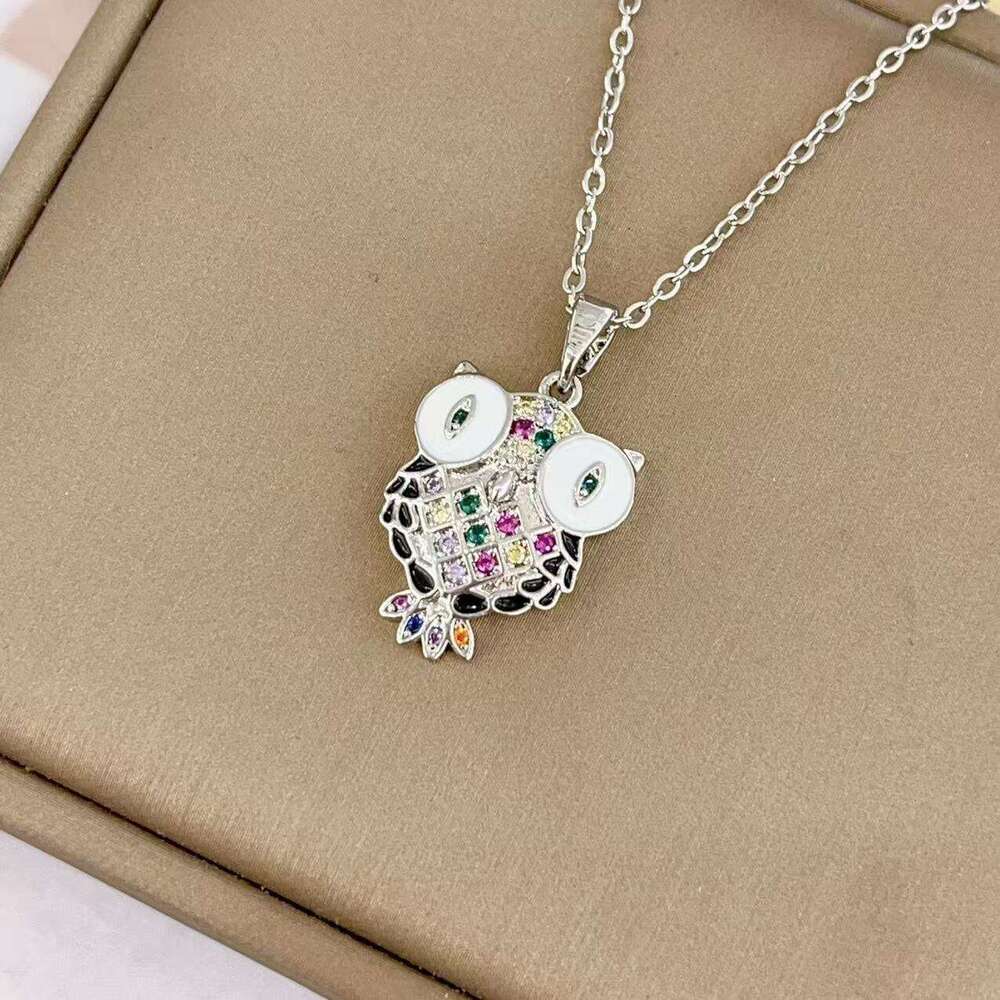 New Women's Fashion Jewelry Oil Drop Cartoon Owl Pendant Ins Style Internet Celebrity Elegant Necklace Versatile Accessory 8B9