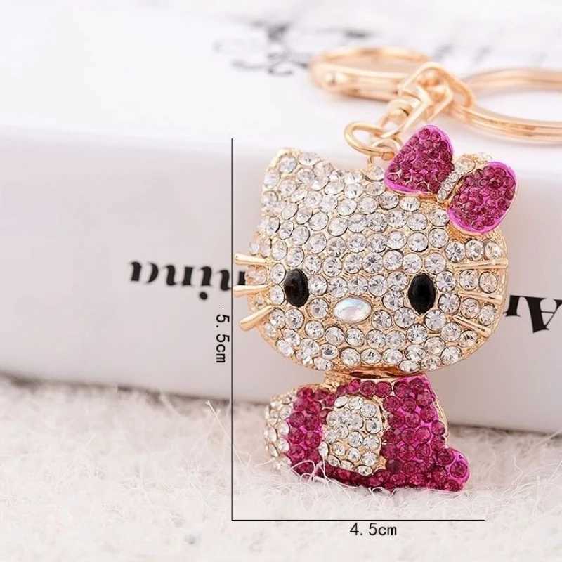 Sanrio Hello Kitty Jewelry Rhinestone Crystal 6 Colors Kitty Cat Shape Pendant Keychain Car Handbag Key Holder Party Kid Birthday Gifts w250716