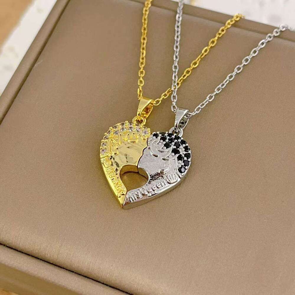 Couple Necklace Simple Magnet Stone Copper Gold Plated Pendant Niche Design Valentine's Day Collarbone Chain Jewelry 37E