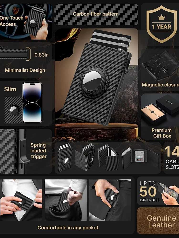 YATBEST Mens Card Bag With Air Tag Positioning Slot RFID Anti Theft Brush Ultra Thin Metal Wallet Clip S250716