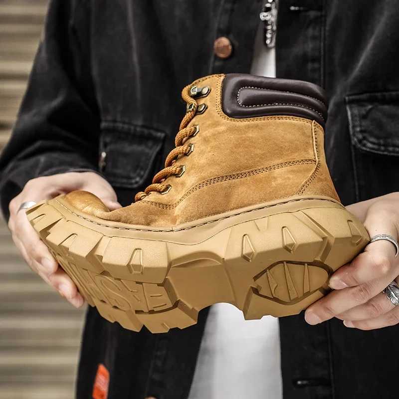 2024 New Spring and Autumn Edition Genuine Leather British Style Autumn and Winter High Rise Thick Bottom Suede Retro Workwear W250716