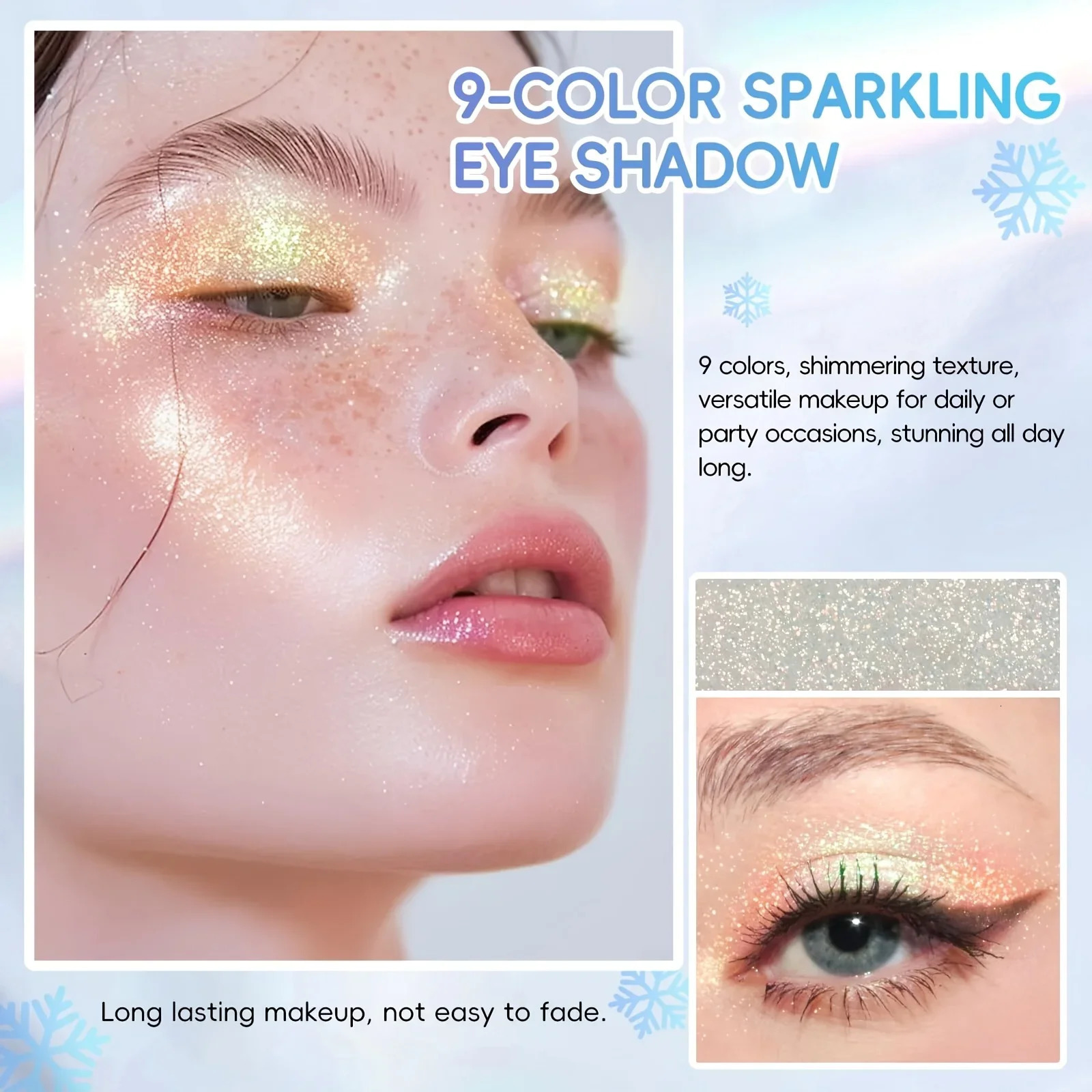 9 Color Shiny Eyeshadow Palette-Fluorescent Pen and Glitter Finish Brown and Silvery Tones Suitable for Stage and Party Makeup 250712
