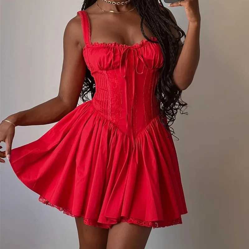 Candyhot Sweet Backless Fashion Solid Lace Hem Suspender Mini Dress Y2K Bodycon Elegant Dresses Pretty Women Party Dresses R250716