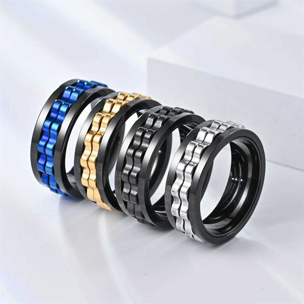 Anti Stress Stainless Steel Ring For Men Gear Chain Rotating Anxiety Relief Spinning Fidget Rings Punk Jewelry Size 6-13 S250716