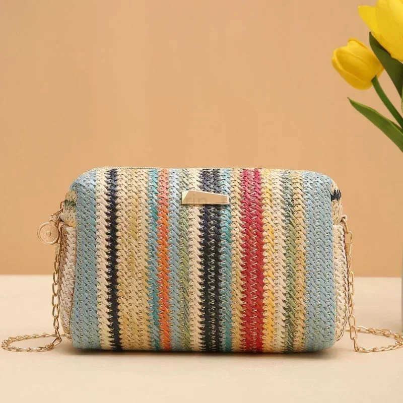 Rattan Knitting Women Straw Bag Beach Summer Chain Small Purse and Handbag Female Shoulder Crossbody Bags Travel Design Flap Bag M250716