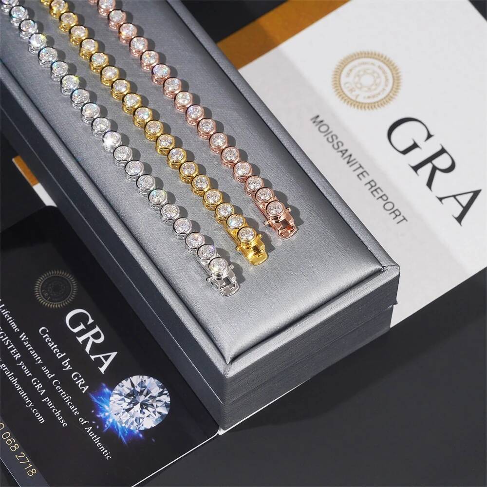 4mm Full Moissanite Tennis Bracelet with GRA for Women Party Fine Jewelry S925 Sterling Silver Diamond Bracelets