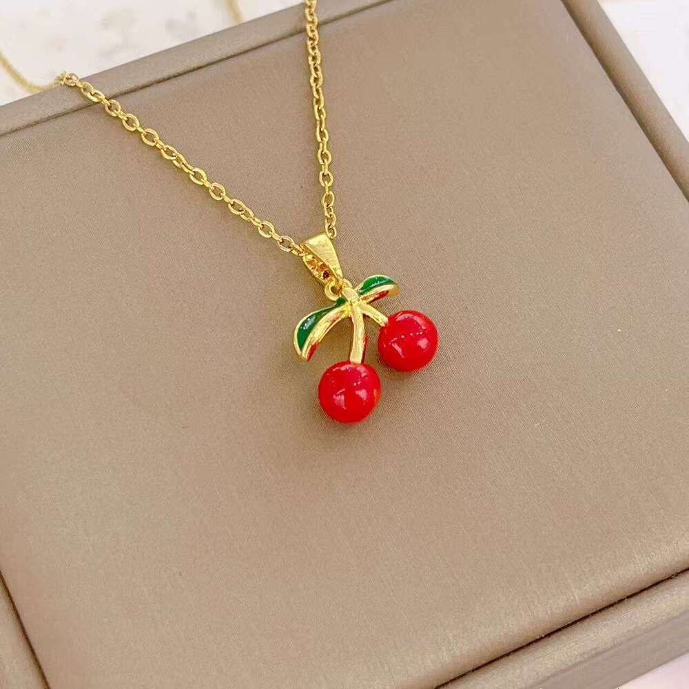 New Pearl Cherry Pendant Necklace For Women Summer High-End Light Collarbone Chain Choker Ab7