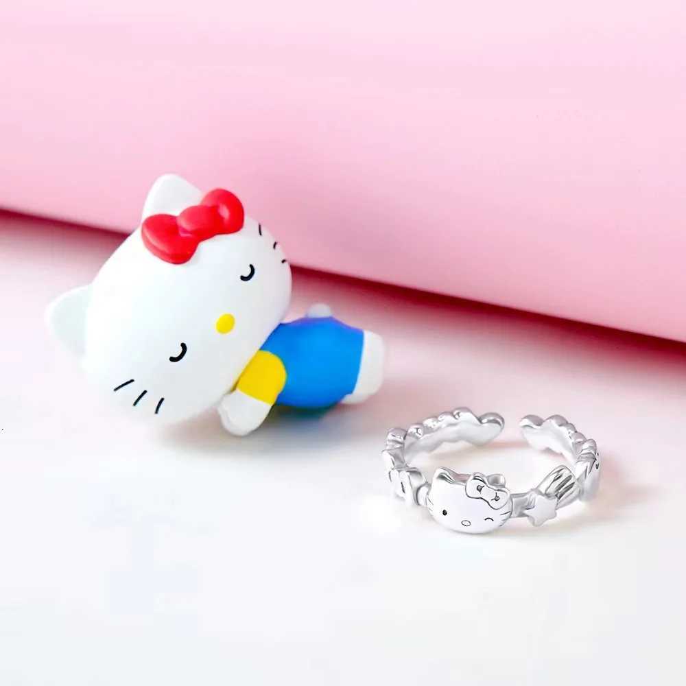 Sanrio Kawaii Hello Kitty Bow Star Ring Anime Sanrio Gemini Star Open Ring Couple Hand Ornament Girl Holiday Gifts w250716