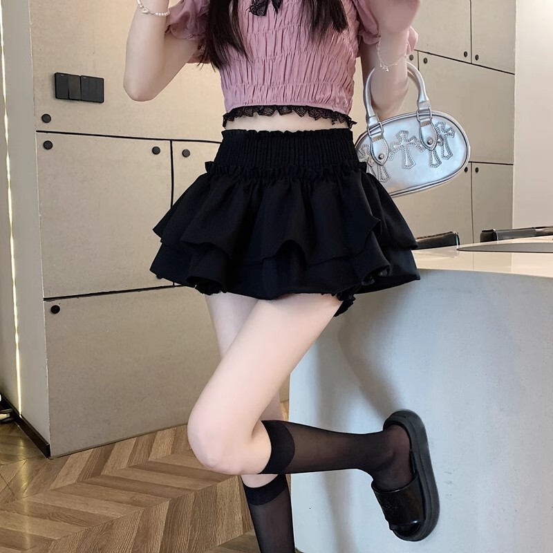 2025 Flower Bud Skirt White Puffy High Waist New Ballet Ruffle Style Shorts Cake Summer Women Hot Girl Sweet