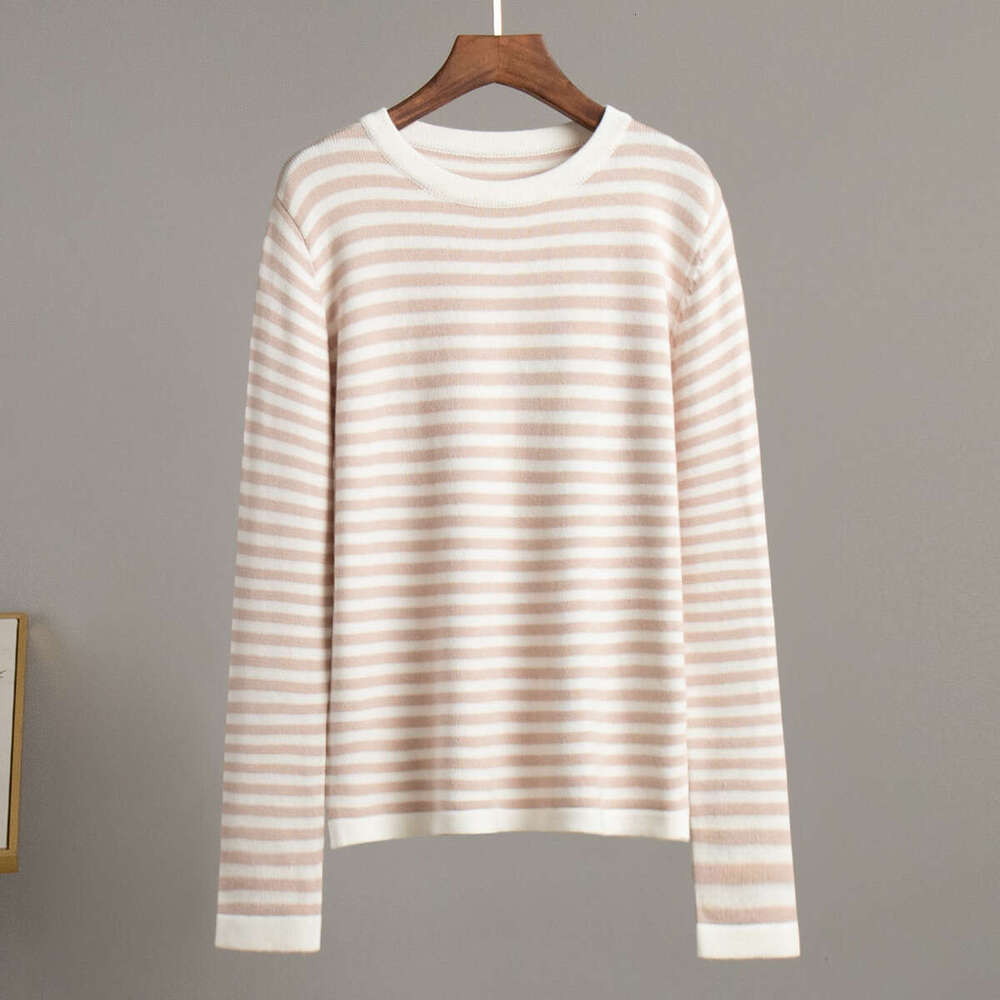 Autumn New Fashion Trend Ribbed Color Block Crew Neck Knitted Striped Sweater B5