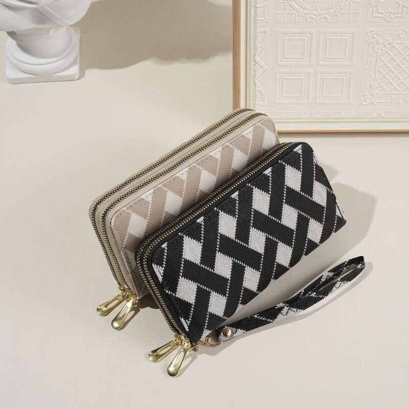 Women's Wallet with Double Zipper Large Capacity Clutch Striped Design Multi-Card Slots Phone Holder Coin Purse
