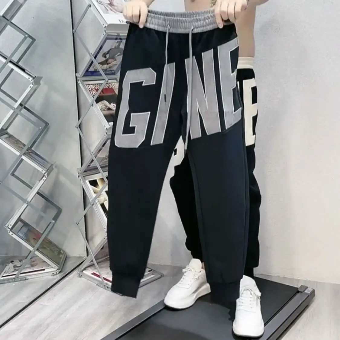 Embroidered Slim Fit Mens Loose Casual Letter Drawstring Trousers y250716