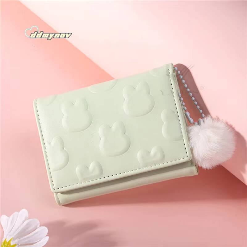 Cartoon Small Korean Short Womens Solid Color Cute Rabbit Pattern Simple Multi Card Bag Zero Wallet ddmynov