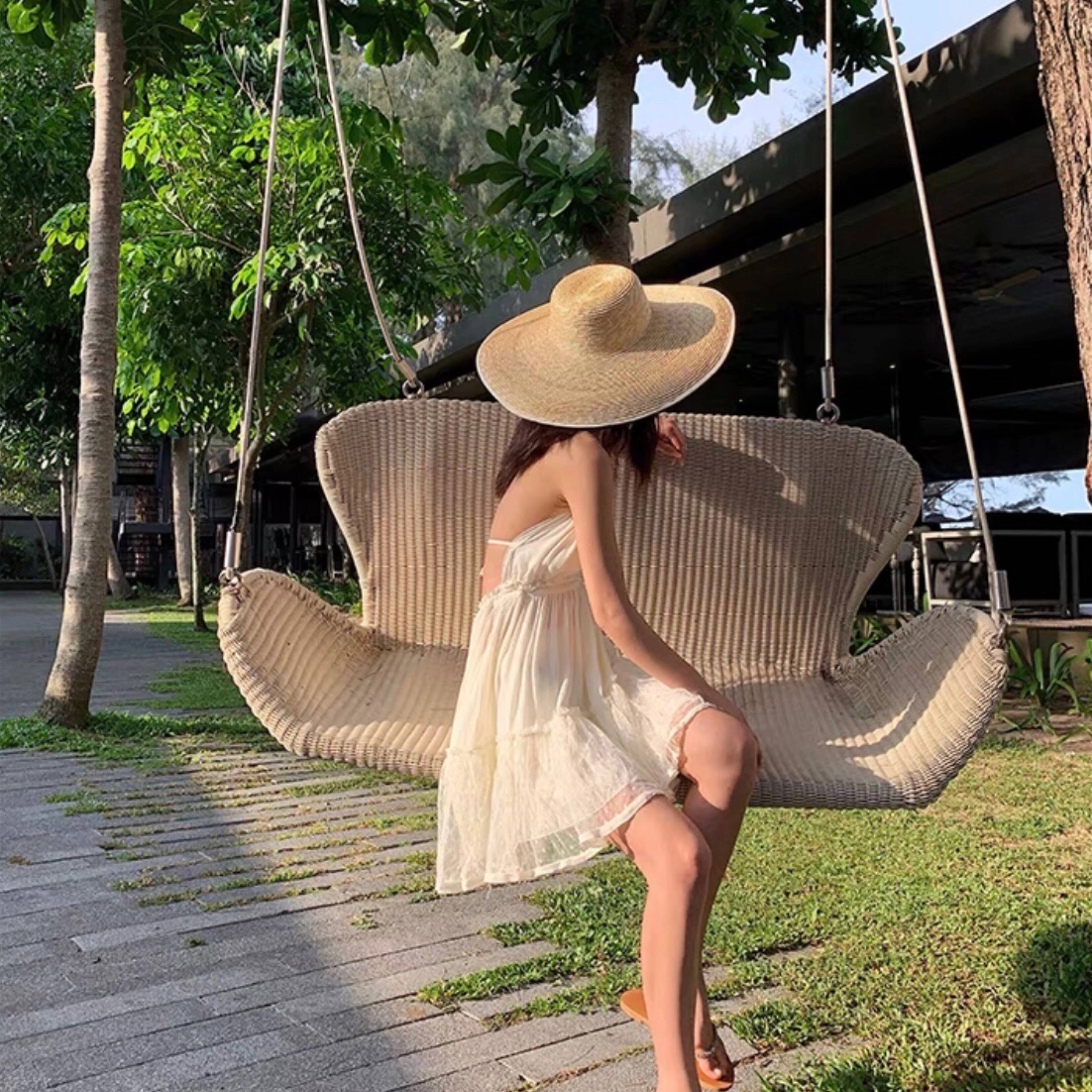 BOHO Women Lacing Up Bow Halter Collar Wood ears Patchwork Mesh Pleated Mini Dress Swing Hem Backless Holiday Robe dongdumaoyi