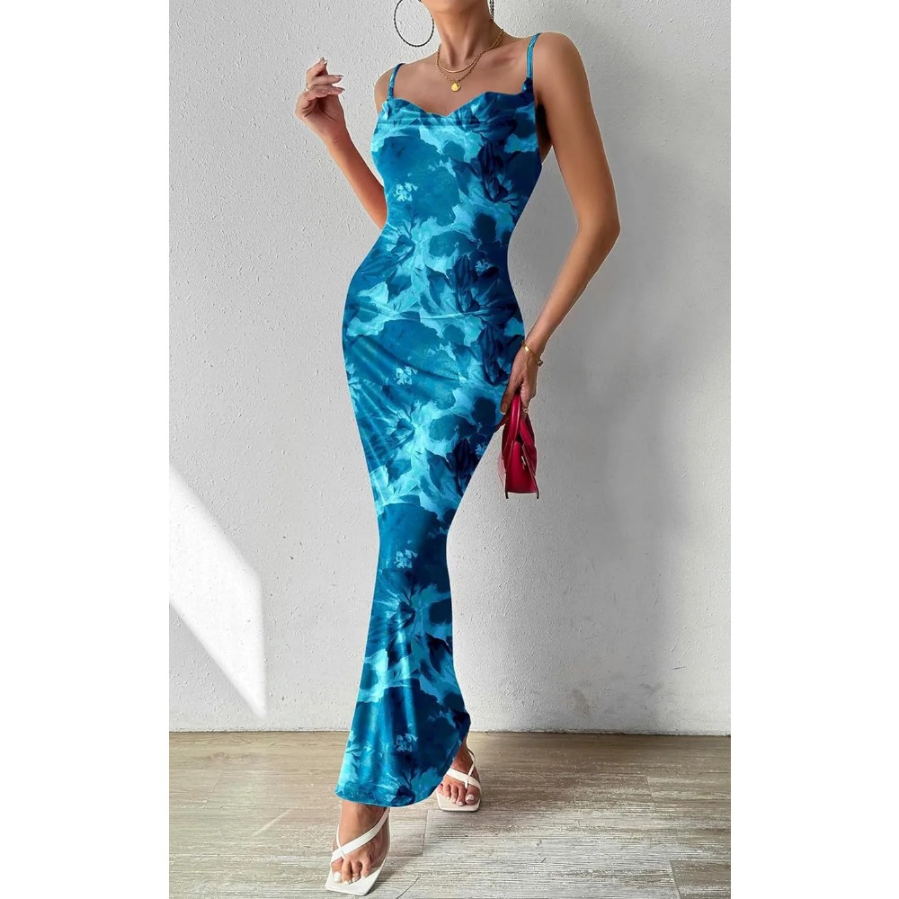 Womens Dresses Designer Floral Spaghetti Strap Sleeveless Printed Halter Dress Summer High Waist Sexy Dresses Evening Party Elegant Casual Bodycon Dre