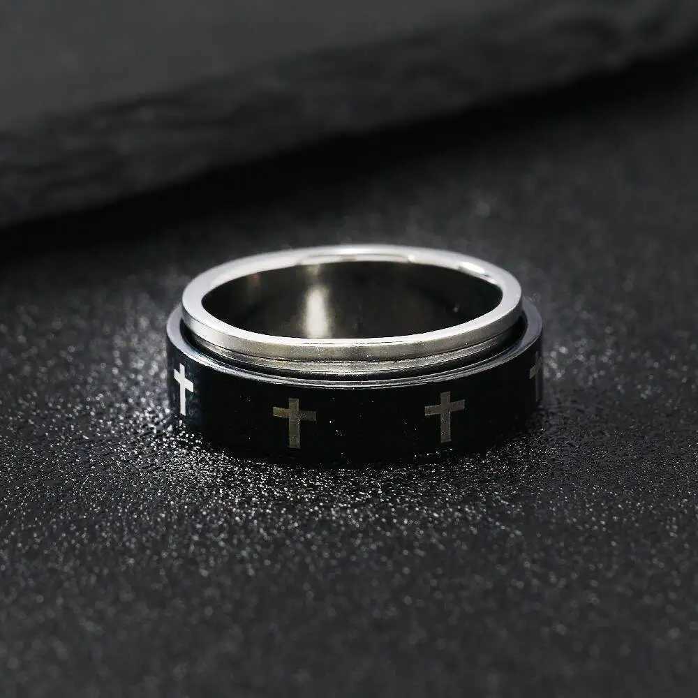 Rotatable Metal Cross Ring For Men Women White In Black Stainless Steel Ring Punk Gothic Accessories Christian Jewelry Gift S250716
