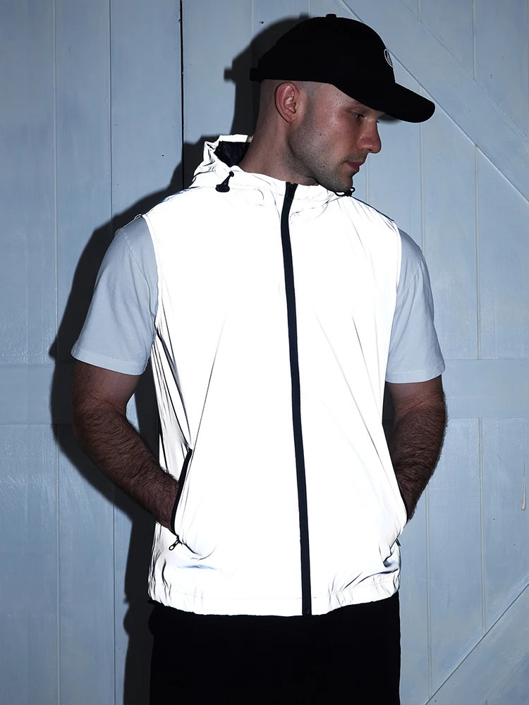 Night Reflective Vest Mens Spring Summer Thin Hooded Fashion Casual Outdoor Run Dancing Hip-hop Streetwear Glowing Clothes 250716