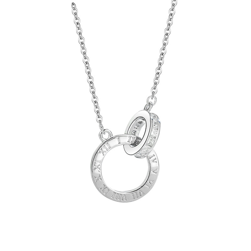 Timeless Silver - Toned Necklace With Roman Numerals And Rhinestone Accent Classic Elegance For Daily & Special Occasions High - Quality Jewelry