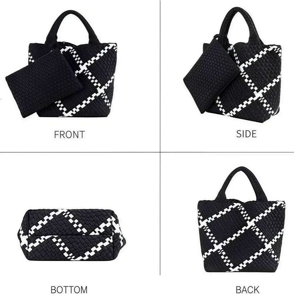 Woven for Women, Summer Beach Handbag Purse Retro Handmade Travel Shoulder Set Neoprene Weave Tote Bag