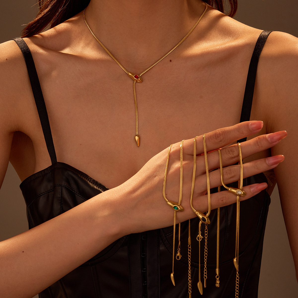 Newly Launched Stylish and Versatile European and American Fashion Individualistic Snake shaped Thin Snake Chain Stainless Steel Necklace with Zircon 