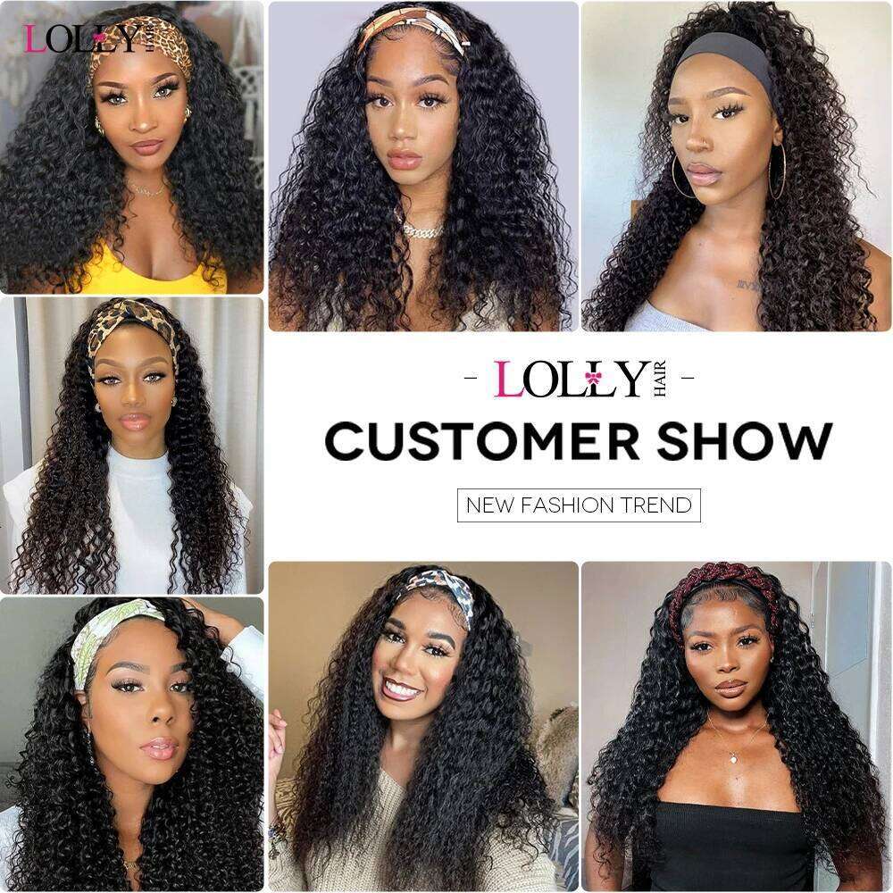 250 Density Headband 30 32 Inch Deep Wave Ready To Wear Kinky Curly Wigs Human Hair