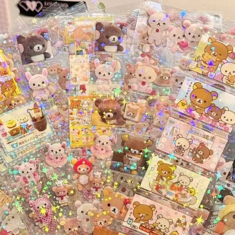 Sanrio 5pcs Hello Kitty Rilakkuma Cartoon Die-cutting Stickers Cute Kitty Cat Flashing Laser Stickers Anime Handbooks Material Stickers w250716