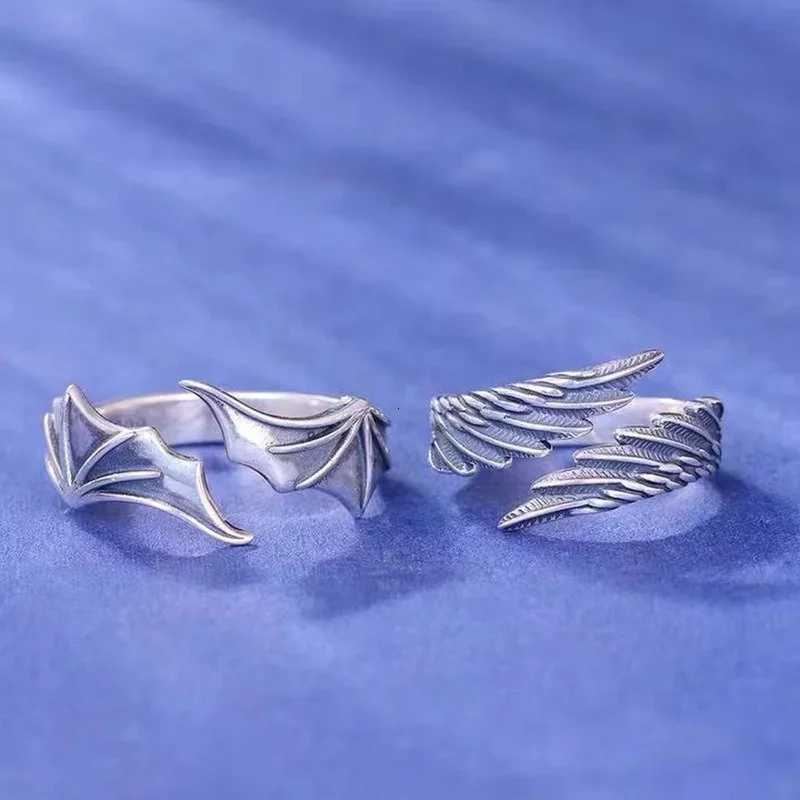 1 Pc/Pair New Vintage Angel Demon Wings Hip Hop Adjustable Couples Rings for Men Women Silver Color Retro Punk Style Jewelry S250716
