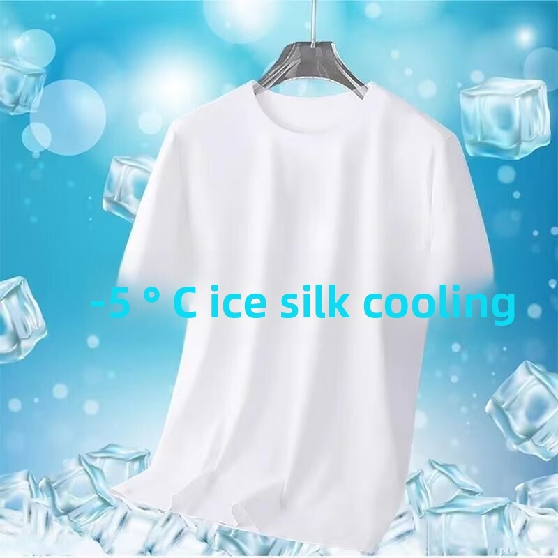 Ice Silk Mesh for Men, Summer Solid Color, Loose Fit, Plus Size, Quick-Dry, Breathable, Sports Short Sleeve, White T-Shirt m178