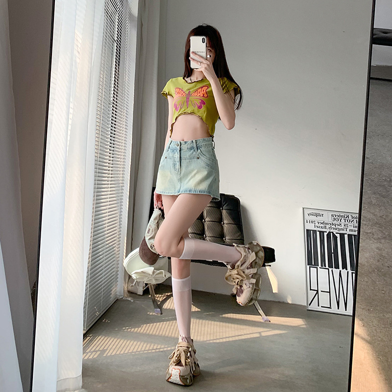 2025 Light-colored Bodycon Short Skirt Denim Half Women High Waist Slimming A-line Summer 2023 Hot Girl Anti-exposure