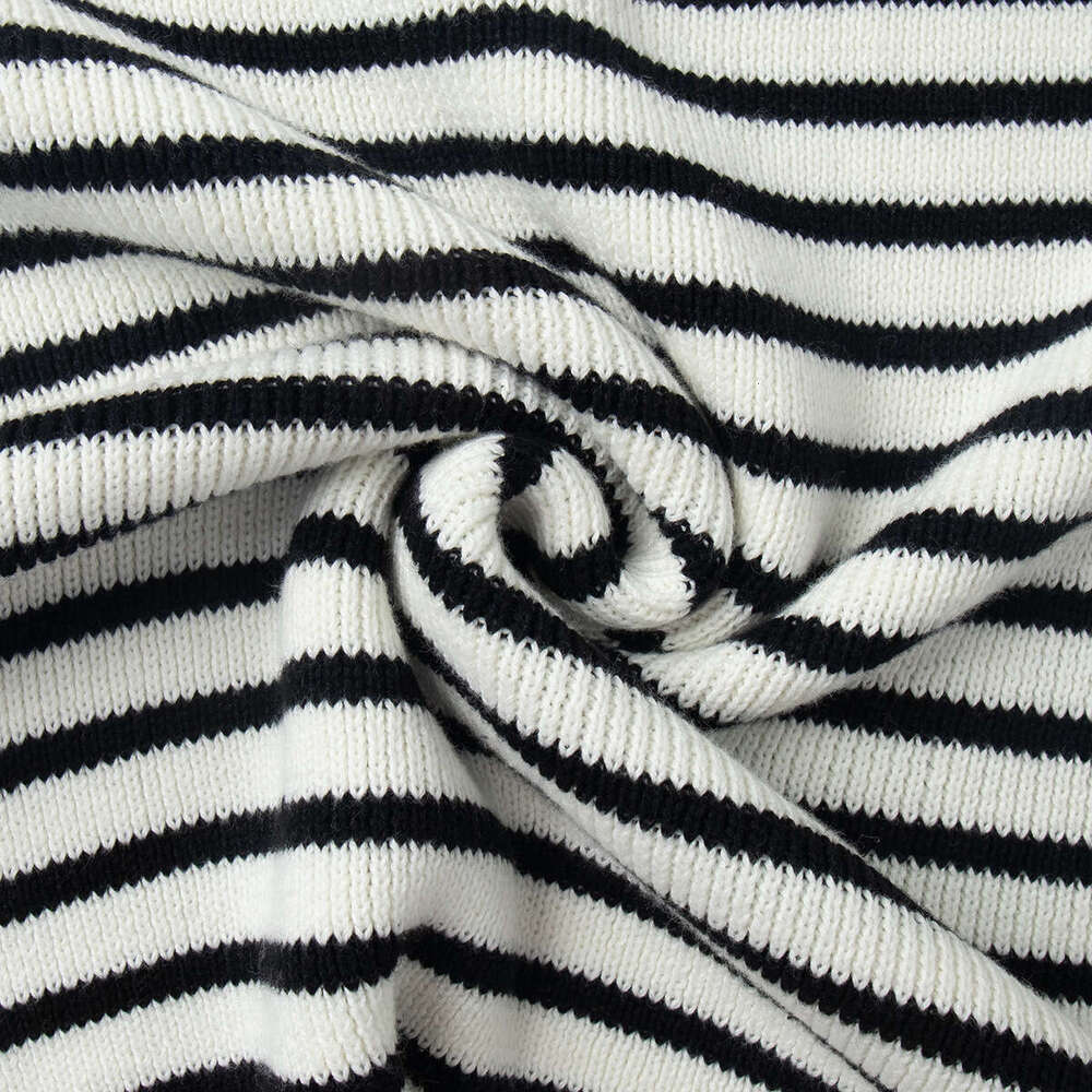 Black Sweater Autumn Winter New Turn-Down Collar Striped Long Sleeve Loose Pullover Knitwear For Women B5