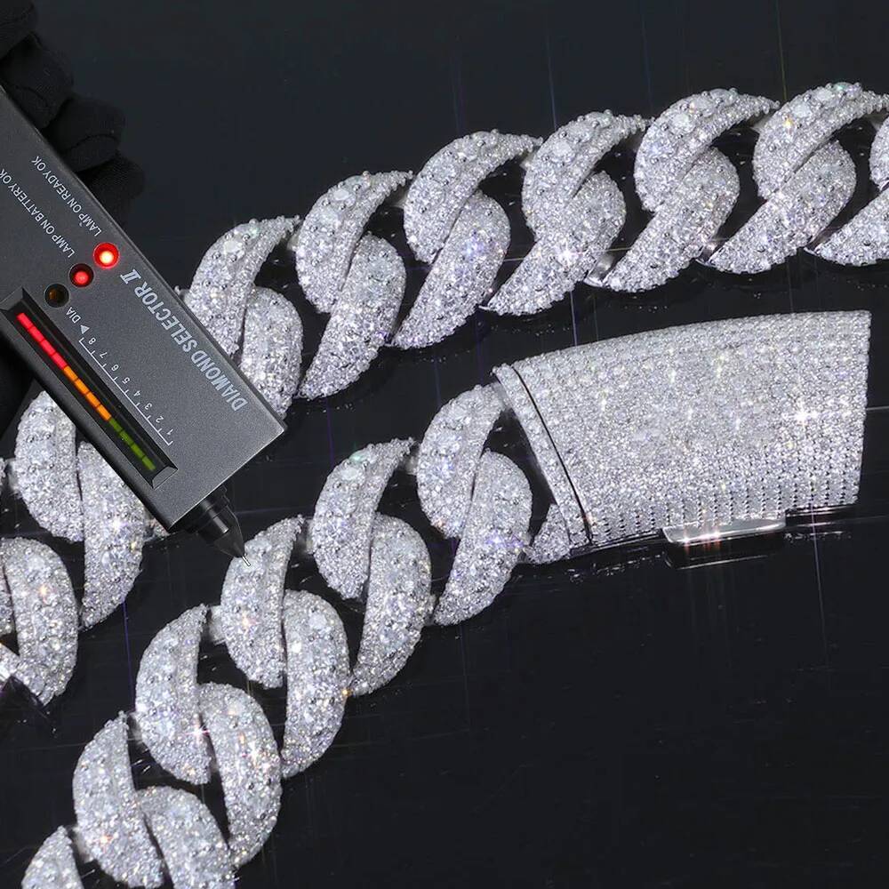 Fashionable Custom Fully Iced 925 Sterling Silver Cuban Necklace Hip-Hop Accessory VVS Moissanite Chain Mens Necklace