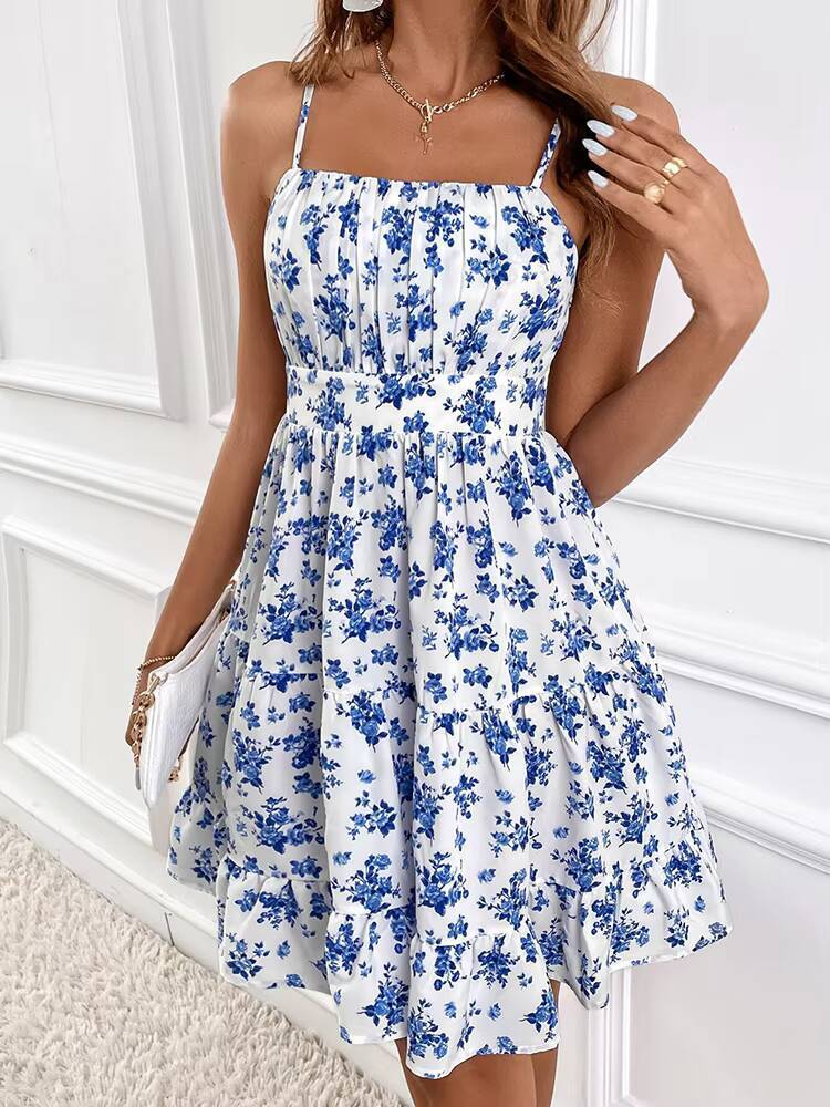 New Women Summer Floral Spaghetti Strap Sexy Dresses,Mini Dress,Beach Dress,Woman Clothing,Short Dresses,Clothes,Sundress dongdumaoyi