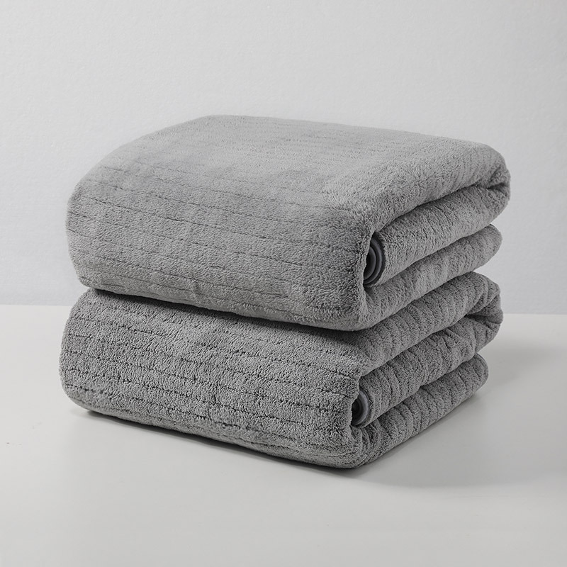 Customized coral fleece towel bath towel water-absorbing dry hair towel no hair loss bath wrap towel beach towel striped bath towel