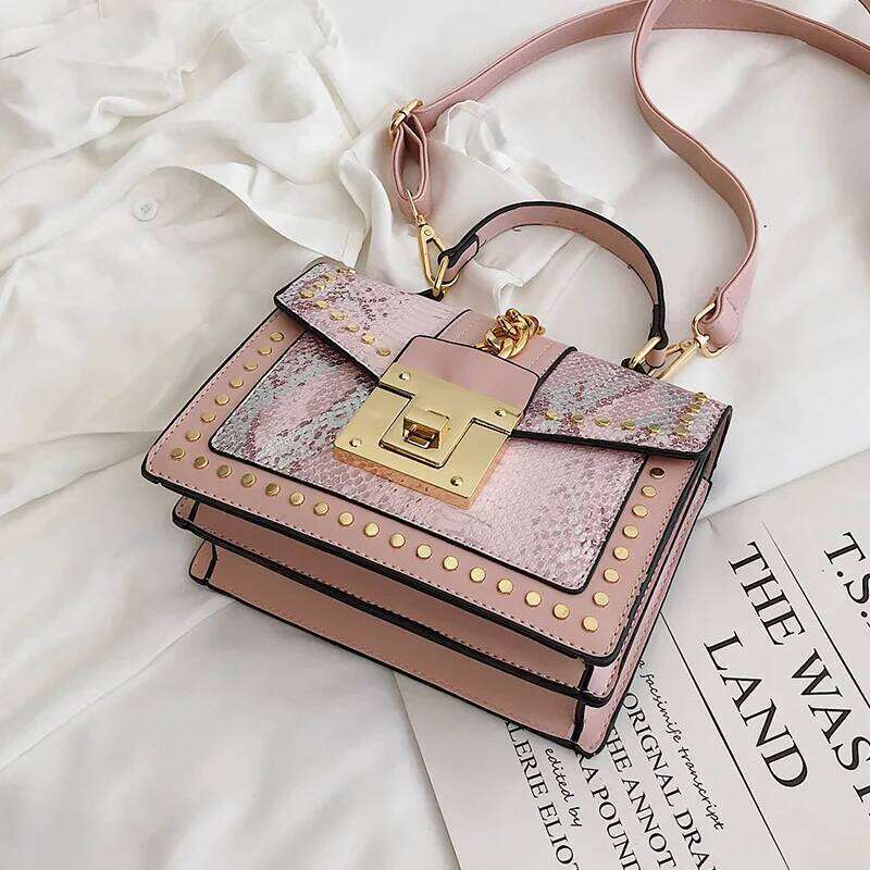 Elegant Sequins Ladies Handbag Small 2024 New Rivet Women's Shoulder Bag High-Quality PU Leather Messenger Bags For Female Totes