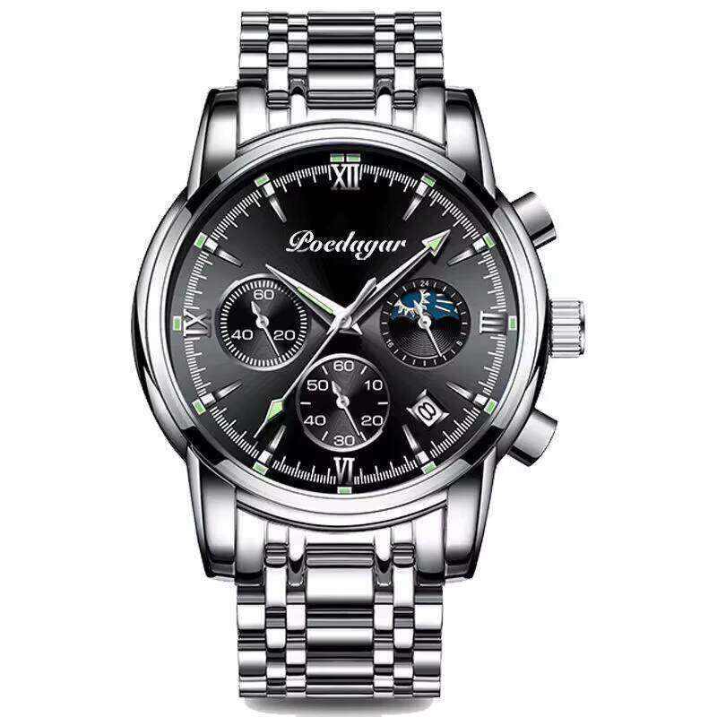 DHgargets Men's Waterproof Watch - 50M Luminous Stainless Steel Quartz Wristwatch with Date, Korean Fashion Style (Model 8058)
